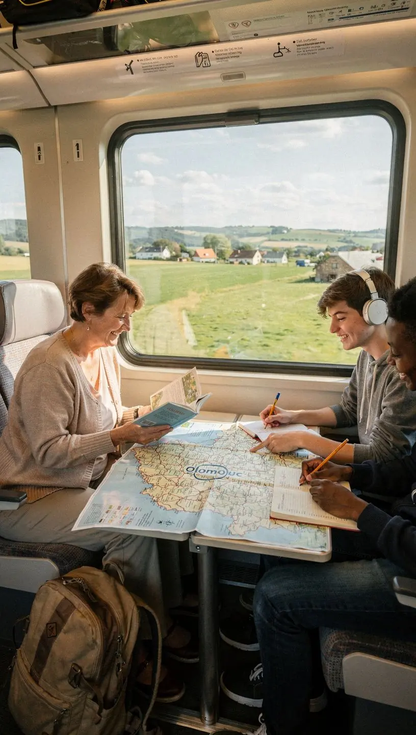 Obrázek starého městského náměstí s historickými budovami a sochami.